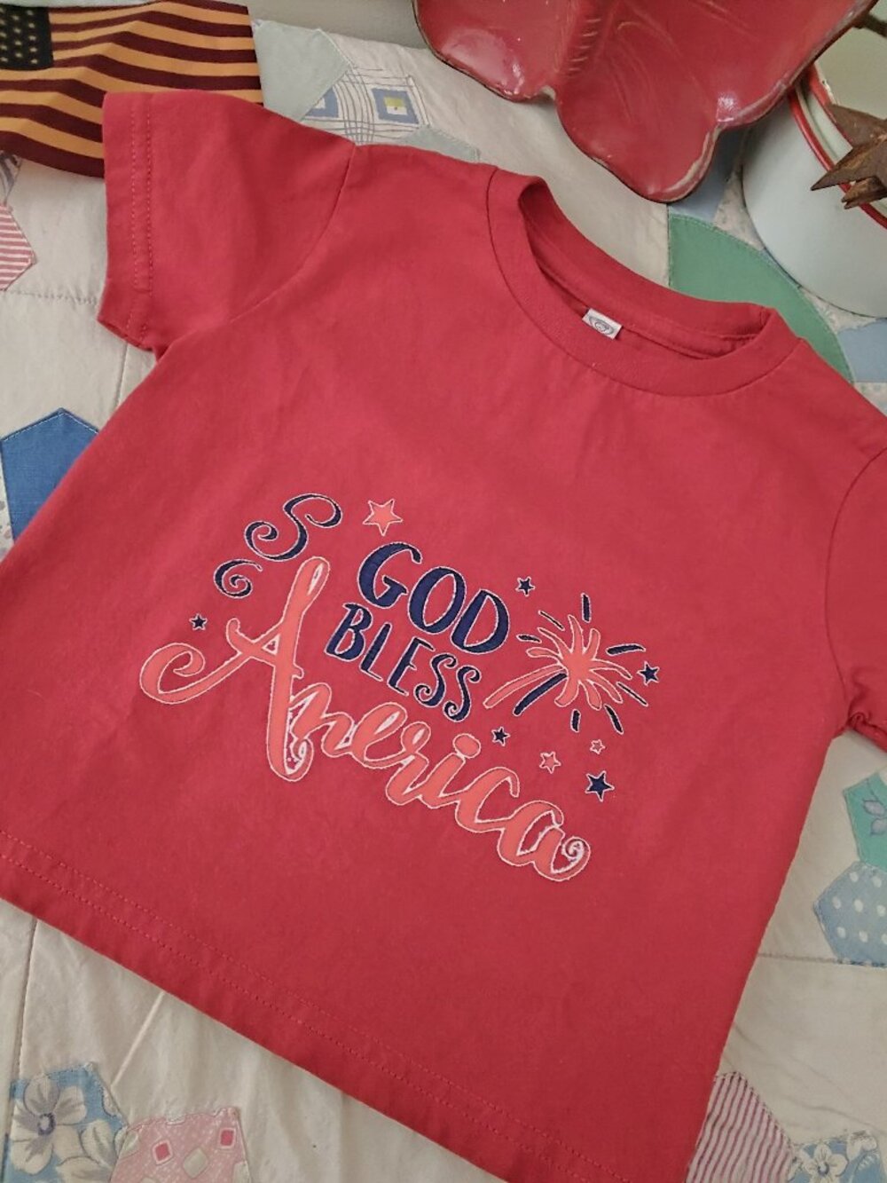 Red God Bless America Tee